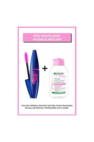 Maybelline New York Volum Express Rocket Maskara Extra Black + Garnier Micellar Makyaj Temizleme Suyu 100 ML