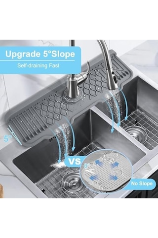 Xspring Silikon Musluk Matı, 43x15 Cm Mutfak Lavabo Koruyucu, Silikon Musluk Matı Bulaşık Süngeri Tutucu, Kaymaz Gri Kurutma Matı, Mutfak Ve Banyo Tezgah Koruma Altın