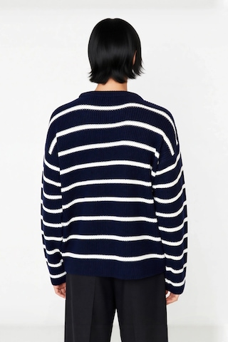 Frm Casual Erkek Kalın Triko Dokulu Bisiklet Yaka Çizgili Oversize Se Lacivert