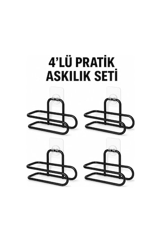 Siyah Metal Wc Kağıtlık Yapışkanlı Duvar Tipi Tuvalet Kağıdı Tutucu Seti 4 Adet Çok Renkli