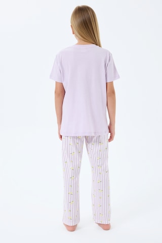 Rolypoly 3776 %100 Pamuk Kız Çocuk Kısa Kol Cepli Pijama Takımı Lila