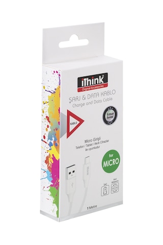 Ithink Silver Micro Şarj Veri Aktarım Kablosu 1 M Beyaz