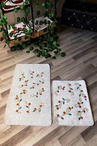 Dijital Baskı Kaymaz Taban Yıkanabilir 2'li Punch Banyo Paspas Takımı Pcp001 Renkli