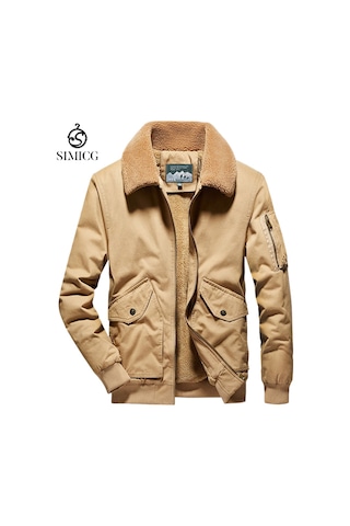 Kışlık Kadife Kalın Sıcak Çok Cepli Erkek Ceketi Haki