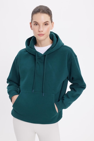 Tudors Kadın Oversize Geniş Kesim Pamuklu Yumuşak Dokulu İçi Polarlı Basic Yeşil Kapüşonlu Sweatshirt-42093 Yeşil2
