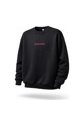 Dark Line Sırt Baskılı %100 Pamuk Unisex Siyah Oversize Sweatshirt Kartal Siyah