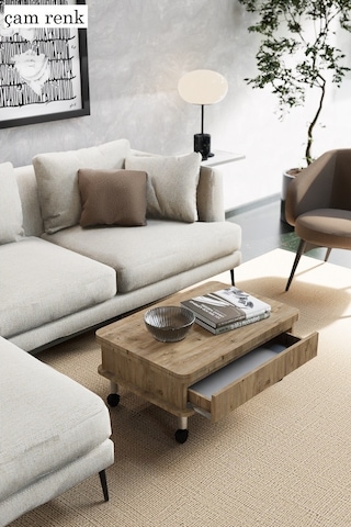 Oslo Akıllı Sehpa Tekerli Çekmeceli, Modern Yemek Masası