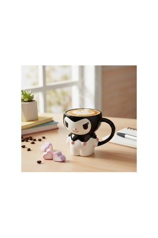 4 Adet Sanrio Kuromi Kapaklı Kupa Seramik Mug, 300 Ml, Sızdırmaz Kapaklı, Siyah Pembe Karakter Tasarımlı, Sıcak Ve Soğuk İçecek