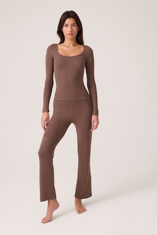 Los Ojos X Ece Kahverengi Modal Kumaşlı Uzun Kollu Eşofmanlı Pijama Takımı Ribbed Pj2 Kahverengi Kahverengi