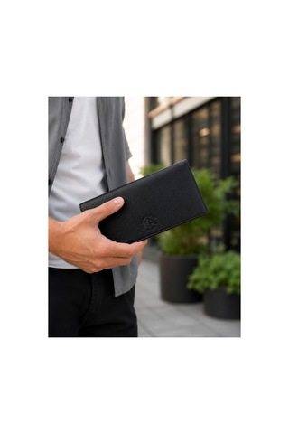 Alphaclub Bag Erkek Hakiki Deri Siyah Telefon Bölmeli Uzun Cüzdan Ve Kartlık Model 2729