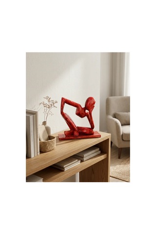 Dekoratif Düşünen İnsan Heykeli Kırmızı 21x21 Cm Soyut Figür Biblo, Modern Masaüstü Ve Konsol Üstü Dekor Objesi