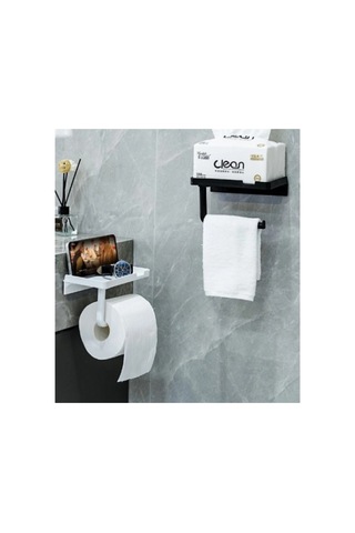 Kullanıma Uygun Tuvalet Kağıdı Askılığı Raflı Ve Yapışkanlı Matkapsız Banyo Aksesuarı 000 Açık Krem