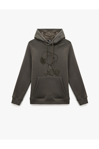 Koton Uzun Kollu Kapşonlu Kanguru Cepli Şardonlu Lisanslı Snoopy Baskılı Sweatshirt Antrasit 6wam70133mk Antrasit