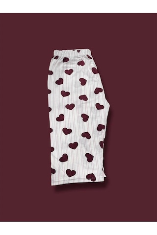 Desenli Penye Diz Altı Büyük Beden Anne Kadın Kapri Bordo Kalp