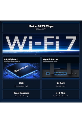 Cudy Wr6500 Be6500 Dual-band Wi-fi 7 Router Gigabit Portlu Mlo 4k Qam Broadcom Ofdma Destekli Ev İçi