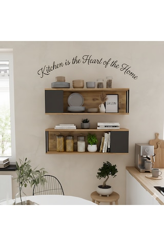 Robin Home Mutfak Rafı Duvar Rafı Kitaplık 2'li Se Ahşap - Antrasit