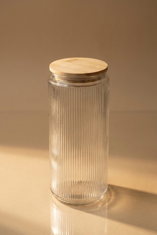 6'lı Set Bambu Vakum Kapaklı Cam Saklama Kabı 1350 Ml Çok Renkli