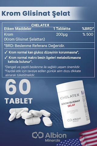 Chelatex Krom Glisinat Takviye Edici 60 Tablet