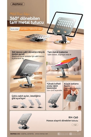 Remax Rm-c60 Precision Alloy 360 Döner Metal Masaüstü Tablet Ve Telefon Tutucu Stand