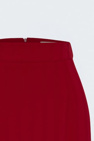 Sateen Çizgili Maxi Boy Etek - Kırmızı-138041