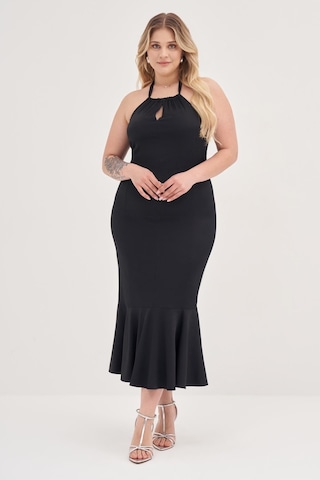 Boyundan Bağlamalı Vücuda Oturan Elbise-1779-siyah Siyah