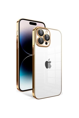 Apple Uyumlu iPhone 14 Pro Kılıf Kamera Korumalı Renkli Çerçeveli Zore Garaj Kapak Gold