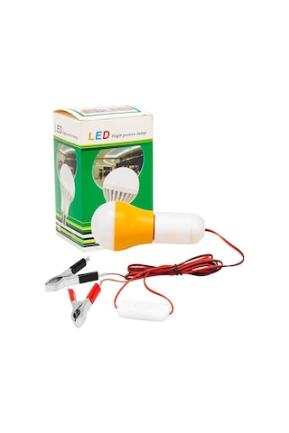 Ayt 12v Led Ampul Çakmaklıklı Akü Maşalı Krokodilli Kamp Lambası Tamirci Aydınlatma Led Aç Kapa Anahtarlı