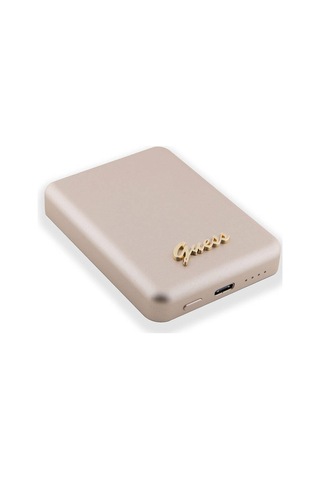 Guess Lisanslı Magsafe Şarj Özellikli Metal Yazı Logolu Powerbank 5000mah 15w Gold