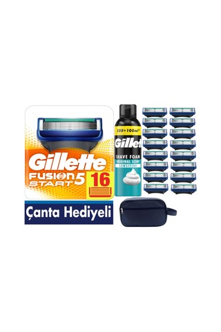 Gillette Fusion Start 16 Yedek Tıraş Bıçağı + Köpük 300 ML + Çanta
