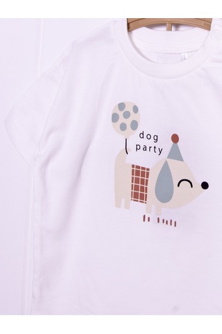 Kidaxi Köpek Temalı Tişört Şort Takım 3-6/6-9/9-12/18-24 Ay Beyaz