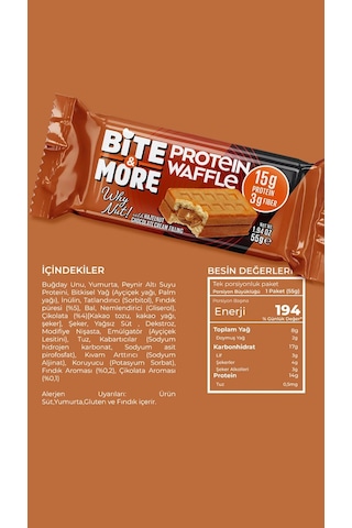 Bite&more Protein Waffle 55 Gram X 1 Adet Fındık
