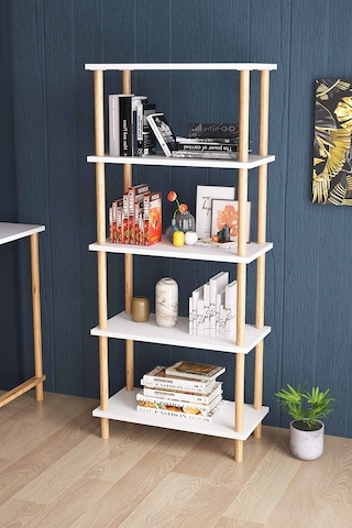 İntergo Dekoratif 5 Raflı Ahşap Ayaklı Kitaplık