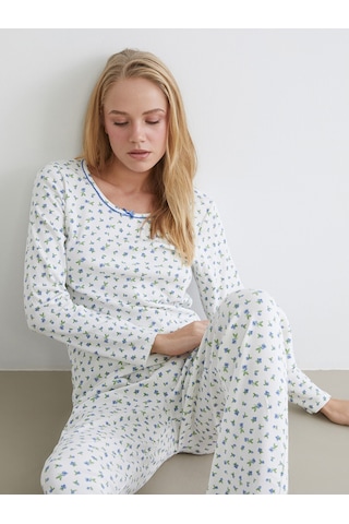 Lcw Dream Ekru U Yaka Çiçekli Kadın Pijama Takım