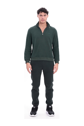 Rowinger Yarım Fermuarlı Dik Yaka Selanik Örme Erkek Sweatshirt Darkgreen