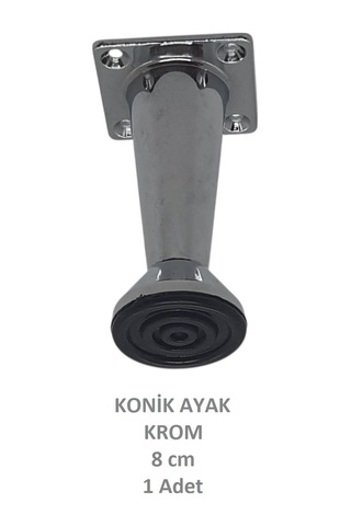 Adilon Konik Ayak, Krom, 8 Cm, 1 Adet Dolap, Mobilya, Puf Ayağı Vidaları Hediye Krom