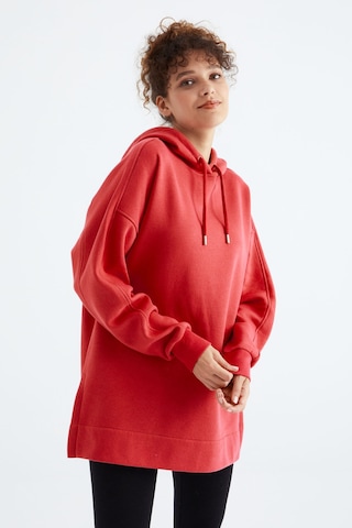 Tommy Life Fiesta Reglan Kol Basic Kapüşonlu Oversize Sweatshirt Tunik - 97242 Kırmızı
