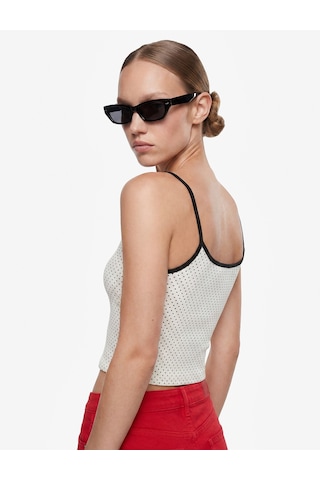 Koton Pamuklu Slim Fit İnce Askılı Puantiyeli Atlet Ekru Desenli 6sal30262ık