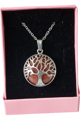 Yıldız Doğal Taşlı Hayat Ağacı Çelik Kolye - Kadın