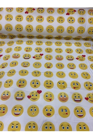 Duck Keten Kumaşı Emoji Desen Leke Tutmaz Ev Tekstili Döşemelik