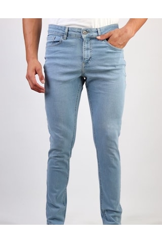 Erkek Taşlamalı Slim Fit Likralı Açık Mavi Kot Jean Pantolon Hlthe001956-A