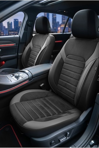 Alcantara Serisi Lüks Üniversal Oto Koltuk Kılıfı - 5 Kotuk Tam Set Siyah