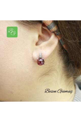 Kırmızı Bombeli Taşlı Set Rose Gold - Gümüş