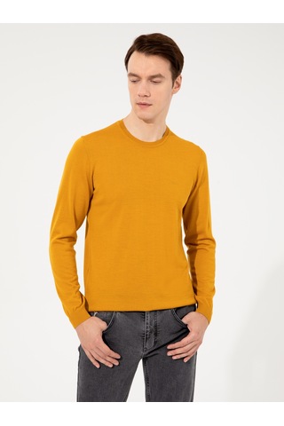 Cacharel Sarı Slim Fit Bisiklet Yaka Basic Triko Kazak