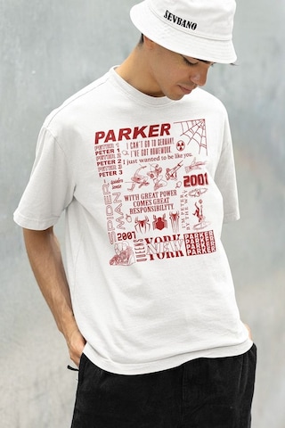Peter Parker 2001 Spider-man Baskılı Unisex Oversize Marveel Tişö Beyaz