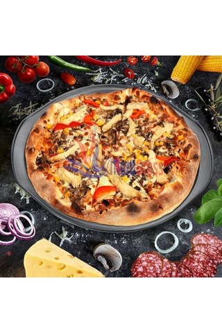 Kulplu Delikli Pizza Tepsisi Lahmacun Pide Tepsisi 31 Cm Gri