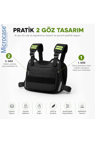 Microcase Reflektörlü Motorcu Bisiklet Scooter Kurye Yelek Tipi 2 Gözlü Göğüs Çantası Al5623 1