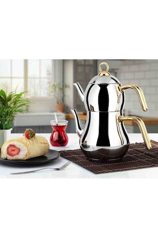 Lines Şahmeran Mini Boy Altın Kulp Çelik Çaydanlık