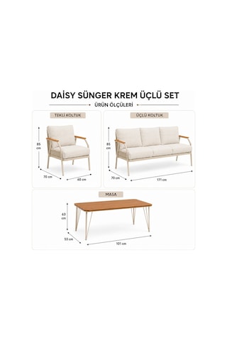 Daisy Krem 3+1+1 Masalı Krem Bahçe Oturma Grubu Balkon Teras Takımı