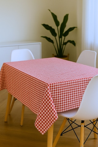 Pötikareli Kırmızı Keten Masa Örtüsü, Pötikare Piknik Örtüsü - Masa Örtüsü- Sofra Bezi 60 X 60 Kırmızı - Beyaz