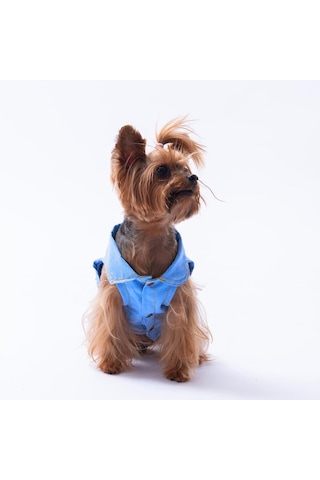 Açık Mavi Kot Desen Denim Look Kedi Köpek Gömleği - Kedi Köpek Kıyafeti
